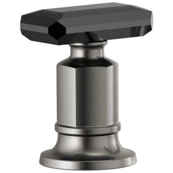 Brizo Invari®: Roman Tub Faucet Black Crystal Knob Handle Kit In Luxe Steel / Black Crystal