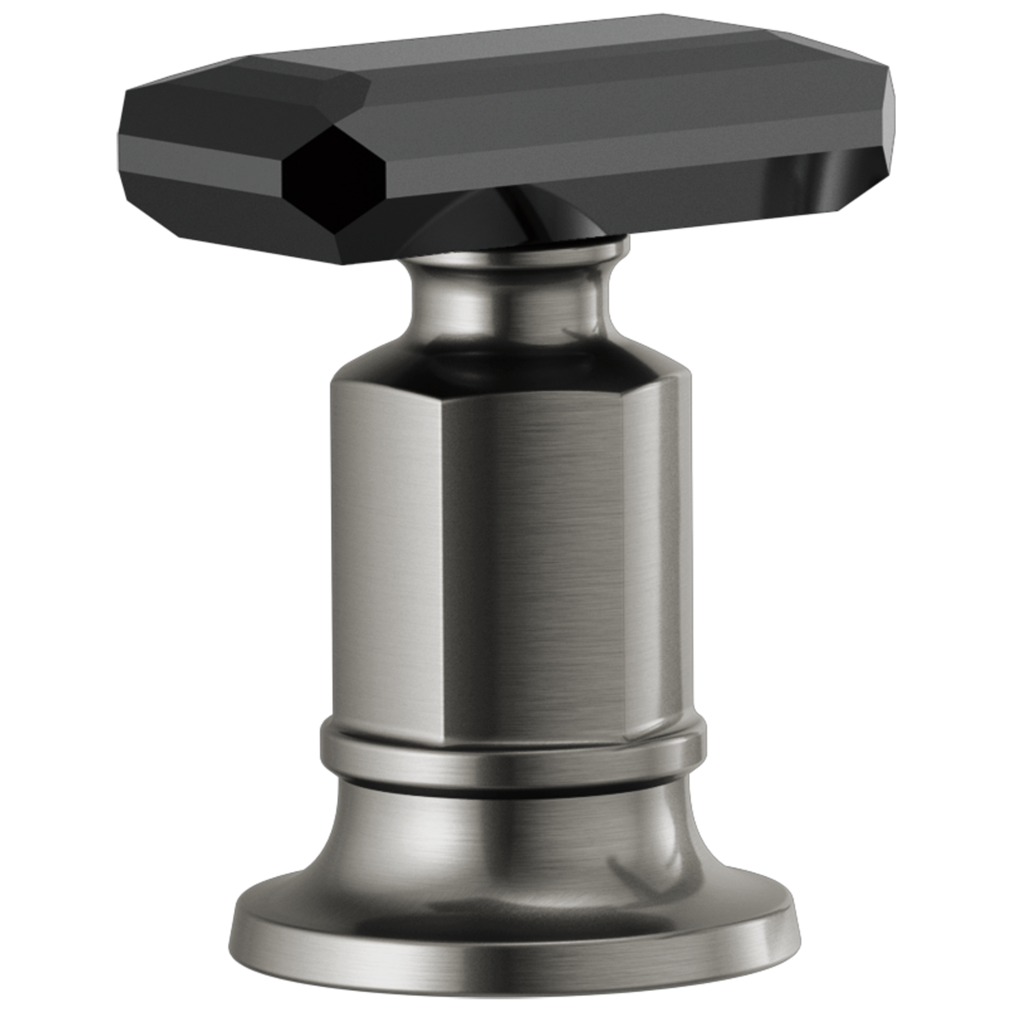 Brizo Invari®: Roman Tub Faucet Black Crystal Knob Handle Kit In Luxe Steel / Black Crystal