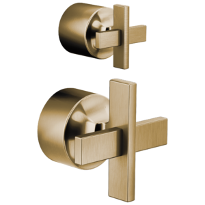 Brizo Levoir™: Pressure Balance Valve with Integrated Diverter Trim Cross Handle Kit In Luxe Gold