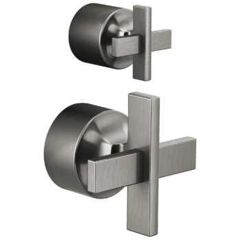 Brizo Levoir™: Pressure Balance Valve with Integrated Diverter Trim Cross Handle Kit In Luxe Steel