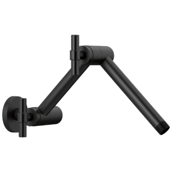 Brizo Essential™ Shower: Linear Round Jointed Wall Mount Shower Arm And Flange In Matte Black