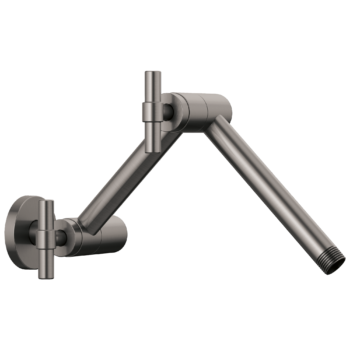 Brizo Essential™ Shower: Linear Round Jointed Wall Mount Shower Arm And Flange In Luxe Steel