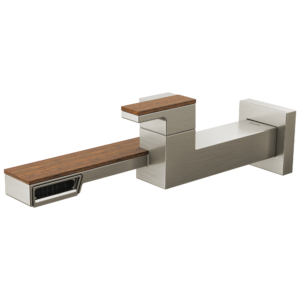 Brizo Frank Lloyd Wright®: Single-Handle Wall Mount Lavatory Faucet 1.2 GPM In Luxe Nickel / Teak Wood