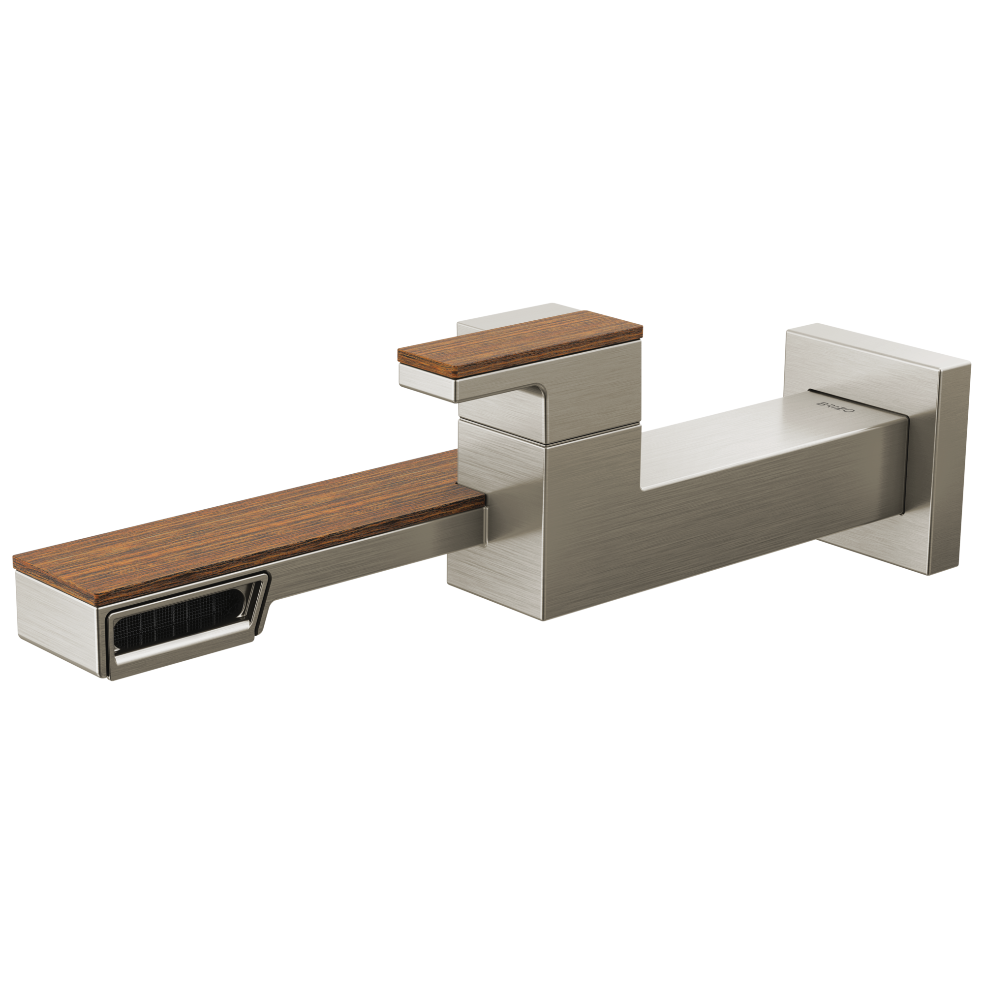 Brizo Frank Lloyd Wright®: Single-Handle Wall Mount Lavatory Faucet 1.2 GPM In Luxe Nickel / Teak Wood