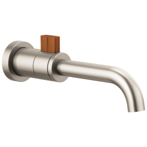 Brizo Litze®: Single-Handle Wall Mount Lavatory Faucet 1.5 GPM In Luxe Nickel / Teak Wood