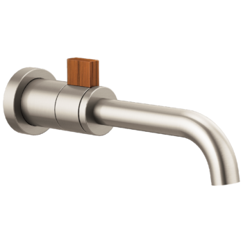 Brizo Litze®: Single-Handle Wall Mount Lavatory Faucet 1.2 GPM In Luxe Nickel / Teak Wood