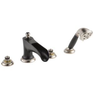 Brizo Rook®: Roman Tub Trim with Hand Shower – Less Handles In Luxe Nickel / Matte Black