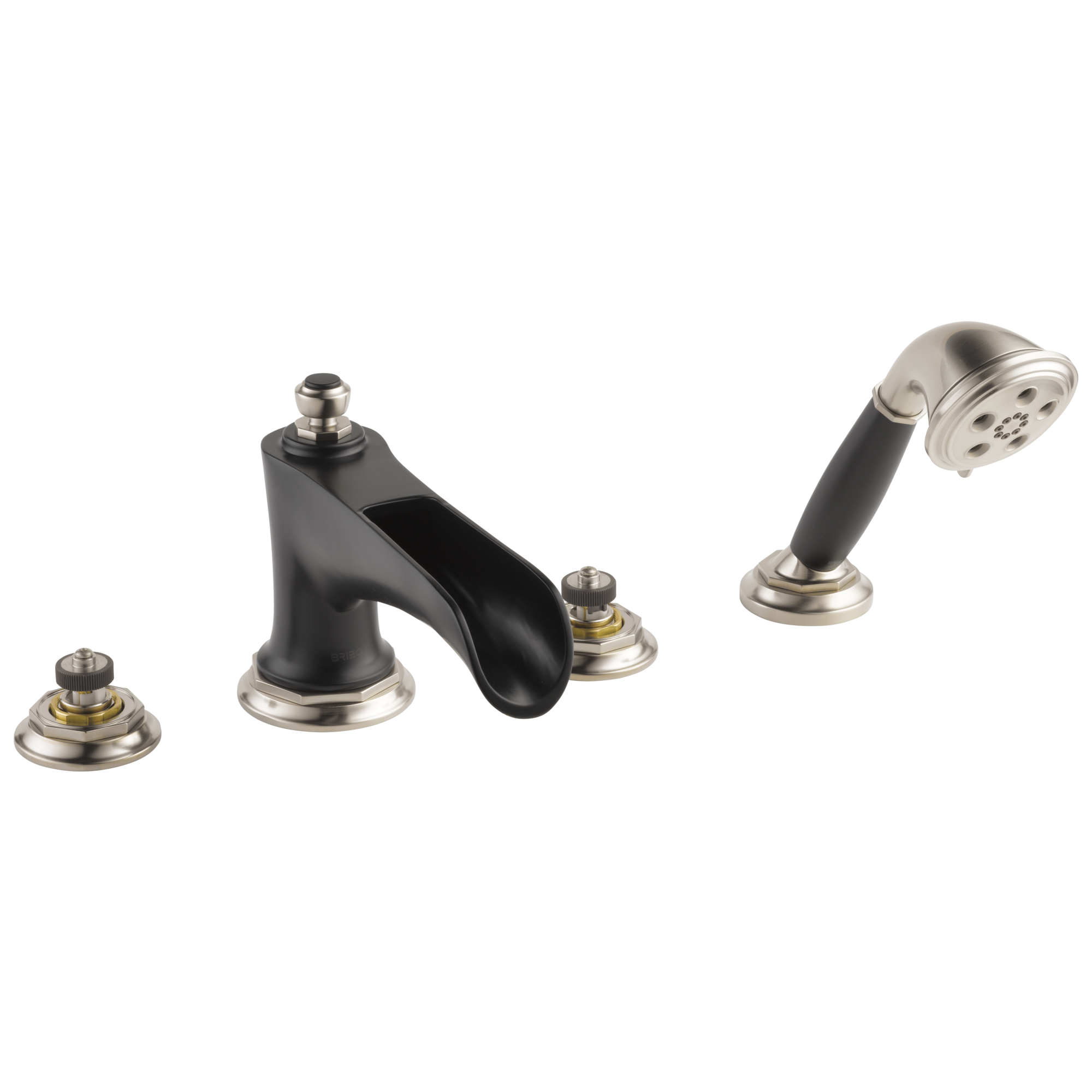 Brizo Rook®: Roman Tub Trim with Hand Shower - Less Handles In Luxe Nickel / Matte Black