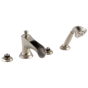 Brizo Rook®: Roman Tub Trim with Hand Shower – Less Handles In Luxe Nickel
