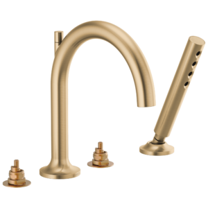 Brizo Odin®: Roman Tub Faucet with Handshower – Less Handles In Luxe Gold