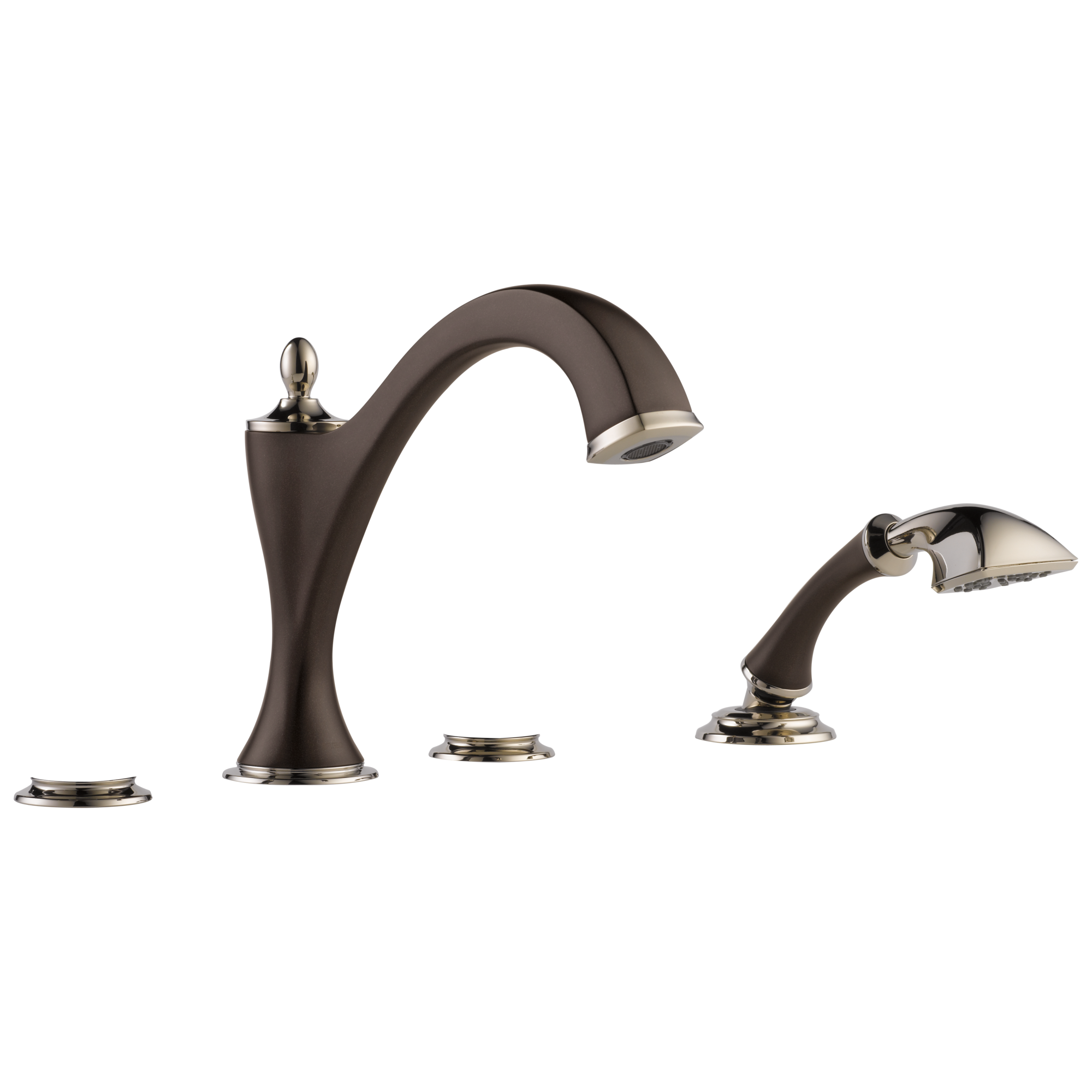 Brizo Charlotte®: Roman Tub Faucet with Hand Shower Trim - Less Handles In Cocoa Bronze / Polished Nickel
