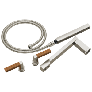 Brizo Frank Lloyd Wright®: Two-Handle Tub Filler Trim Kit with Lever Handles In Luxe Nickel / Teak Wood