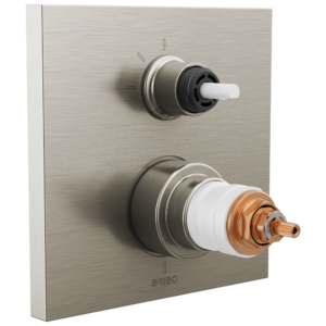 Brizo Frank Lloyd Wright®: TempAssure® Thermostatic Valve with 3-Function Integrated Diverter Trim – Less Handles In Luxe Nickel