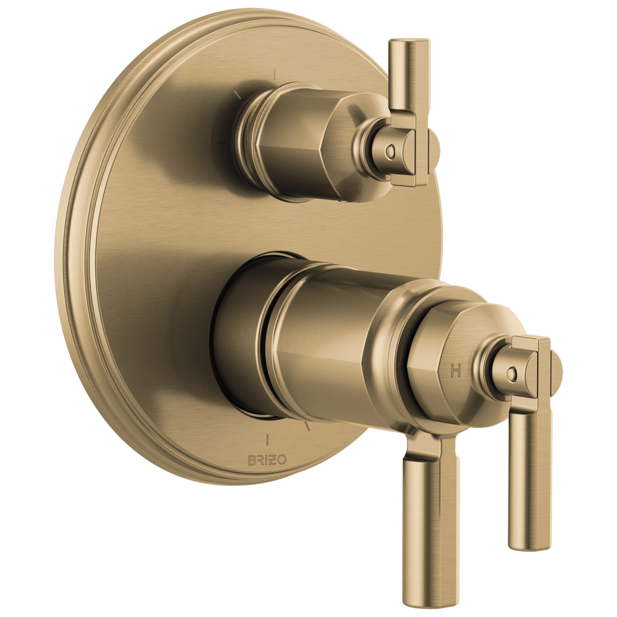 Brizo Invari®: Tempassure® Thermostatic Valve With Integrated 3-Function Diverter Trim In Luxe Gold