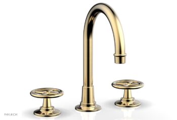 Phylrich WORKS Widespread Faucet - High Spout 220-01 - Satin Brass