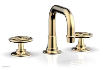 Phylrich WORKS Widespread Faucet - Low Spout 220-03 - Satin Brass