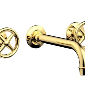 Phylrich WORKS Wall Lavatory Set – Cross Handles 220-11 – Polished Gold