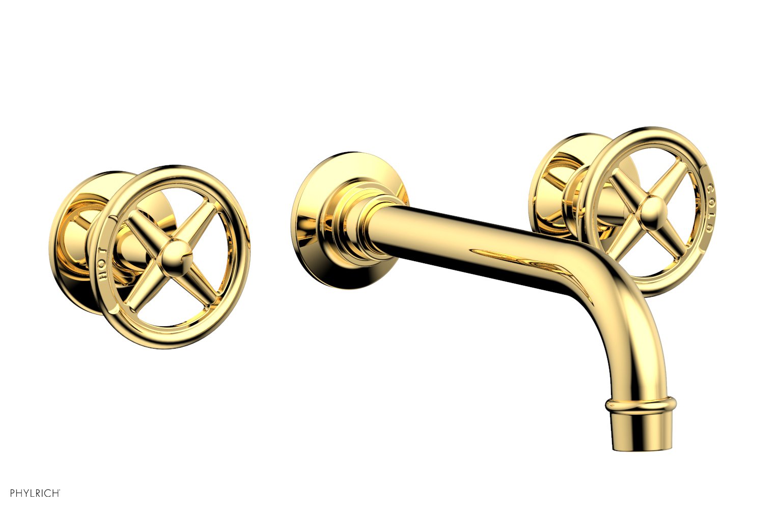 Phylrich WORKS Wall Lavatory Set - Cross Handles 220-11 - Polished Gold