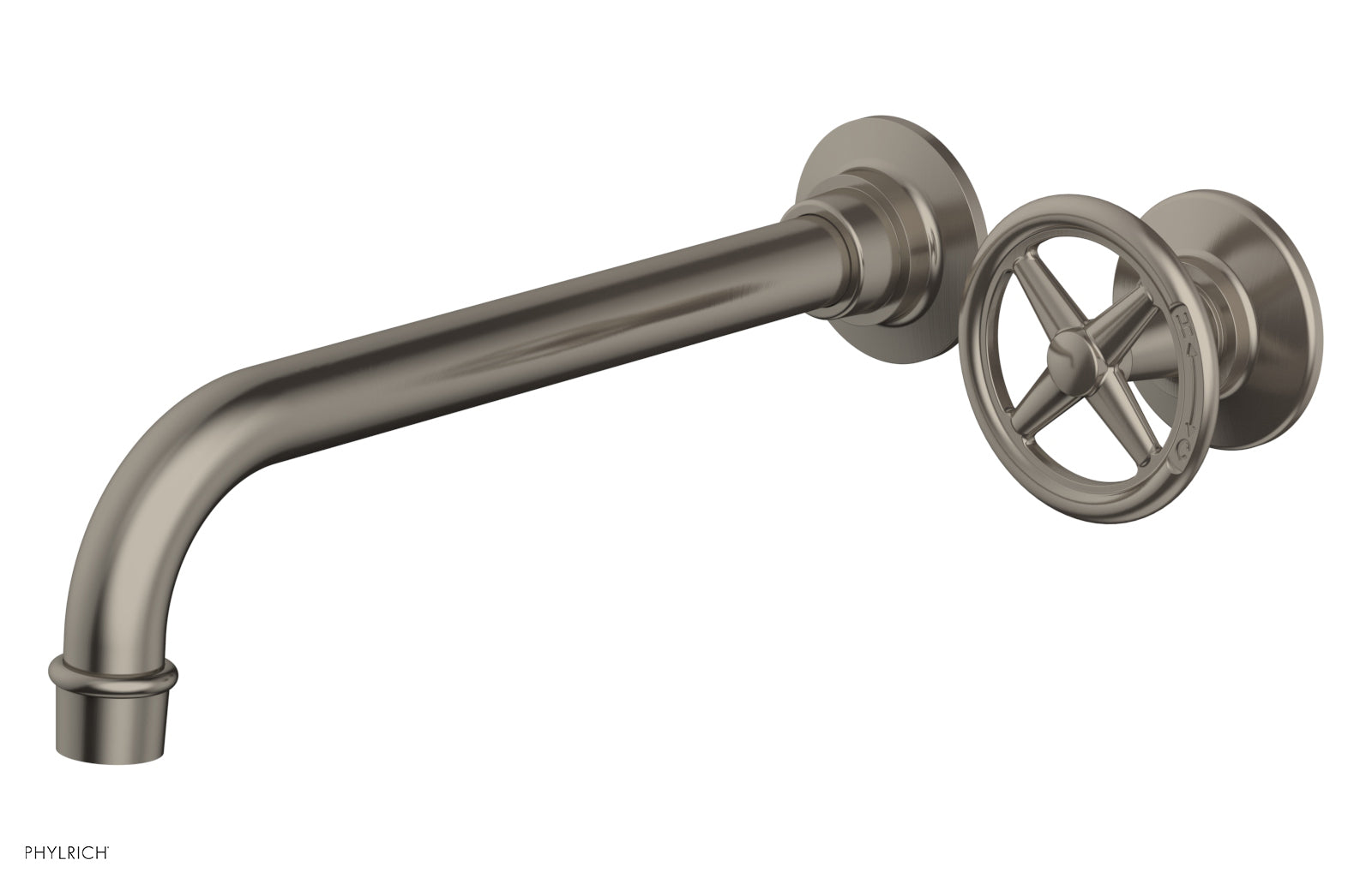 Phylrich WORKS 10" Single Handle Wall Lavatory Set - Cross Handle 220-15-10 - Pewter