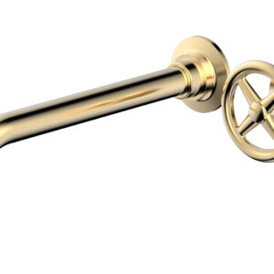 Phylrich WORKS 10″ Single Handle Wall Lavatory Set – Cross Handle 220-15-10 – Satin Brass