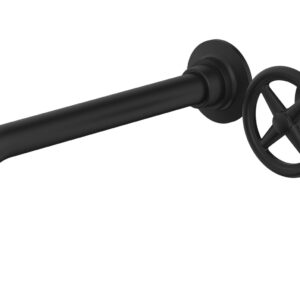 Phylrich WORKS 10″ Single Handle Wall Lavatory Set – Cross Handle 220-15-10 – Matte Black