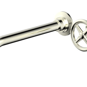 Phylrich WORKS 10″ Single Handle Wall Lavatory Set – Cross Handle 220-15-10 – Satin Nickel