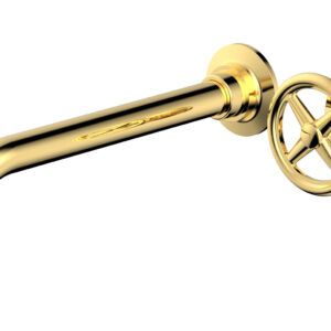 Phylrich WORKS 10″ Single Handle Wall Lavatory Set – Cross Handle 220-15-10 – Polished Gold