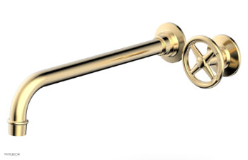 Phylrich WORKS 12" Single Handle Wall Lavatory Set - Cross Handle 220-15-12 - Satin Brass