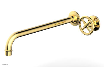 Phylrich WORKS 14" Single Handle Wall Lavatory Set - Cross Handle 220-15-14 - Polished Gold