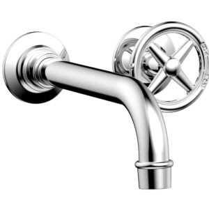 Phylrich WORKS Single Handle Wall Lavatory Set – Cross Handles 220-15 – Polished Chrome
