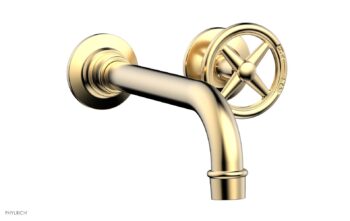 Phylrich WORKS Single Handle Wall Lavatory Set - Cross Handles 220-15 - Satin Brass