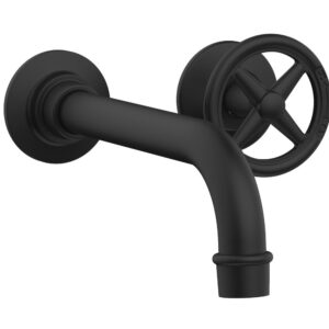 Phylrich WORKS Single Handle Wall Lavatory Set – Cross Handles 220-15 – Matte Black