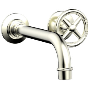 Phylrich WORKS Single Handle Wall Lavatory Set – Cross Handles 220-15 – Satin Nickel