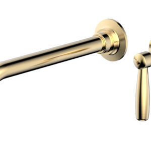 Phylrich WORKS 10″ Single Handle Wall Lavatory Set – Lever Handle 220-16-10 – Satin Brass