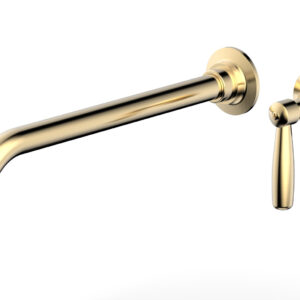 Phylrich WORKS 12″ Single Handle Wall Lavatory Set – Lever Handle 220-16-12 – Satin Brass