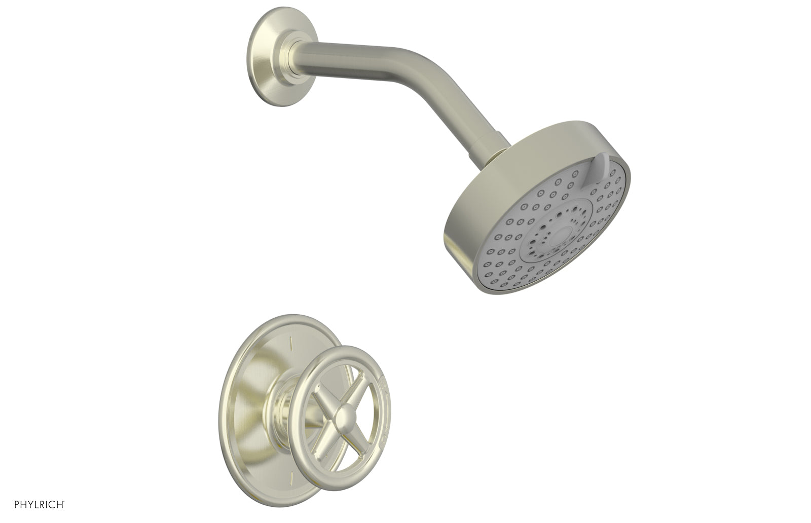 Phylrich WORKS Pressure Balance Shower Set - Cross Handle 220-21 - Satin Nickel