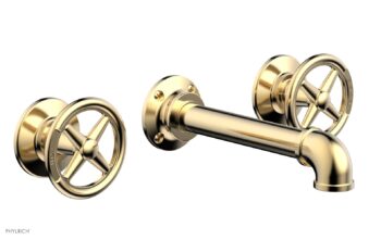 Phylrich WORKS 2 Wall Lavatory Set - Cross Handles 221-11 - Satin Brass