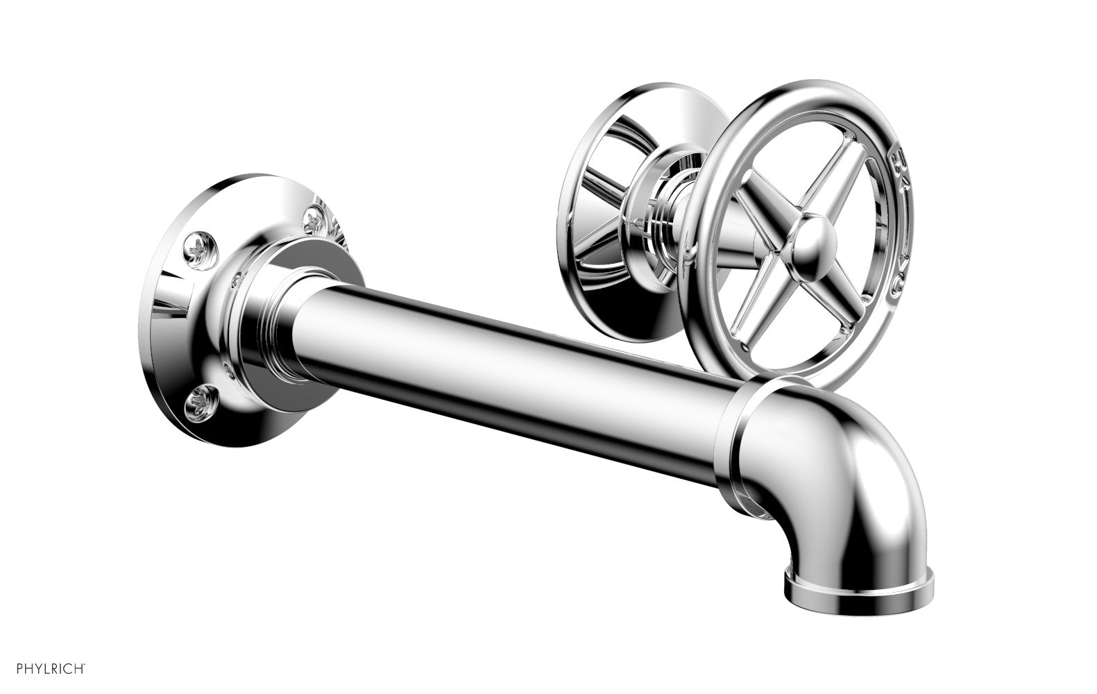 Phylrich WORKS 2 Single Handle Wall Lavatory Set - Cross Handles 221-15 - Polished Chrome