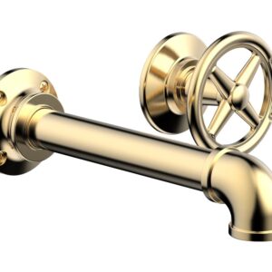 Phylrich WORKS 2 Single Handle Wall Lavatory Set – Cross Handles 221-15 – Satin Brass