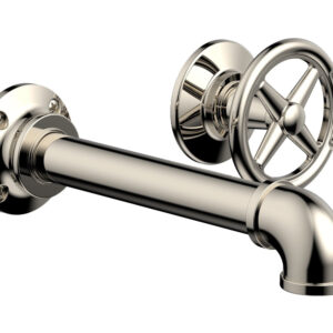 Phylrich WORKS 2 Single Handle Wall Lavatory Set – Cross Handles 221-15 – Polished Nickel