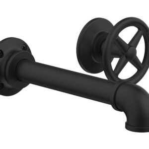 Phylrich WORKS 2 Single Handle Wall Lavatory Set – Cross Handles 221-15 – Matte Black