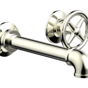 Phylrich WORKS 2 Single Handle Wall Lavatory Set – Cross Handles 221-15 – Satin Nickel