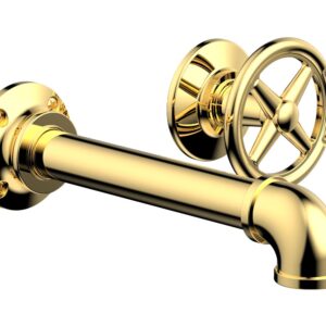 Phylrich WORKS 2 Single Handle Wall Lavatory Set – Cross Handles 221-15 – Polished Gold