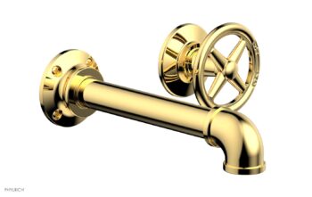 Phylrich WORKS 2 Single Handle Wall Lavatory Set - Cross Handles 221-15 - Polished Gold