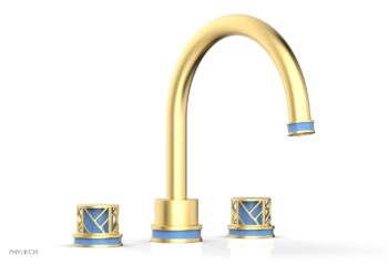 Phylrich JOLIE Deck Tub Set - Round Handles with "Light Blue" Accents 222-40 - Burnished Gold