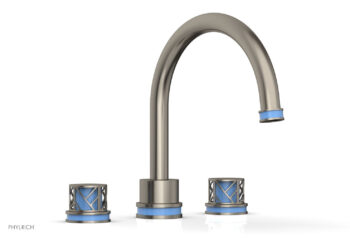 Phylrich JOLIE Deck Tub Set - Round Handles with "Light Blue" Accents 222-40 - Pewter