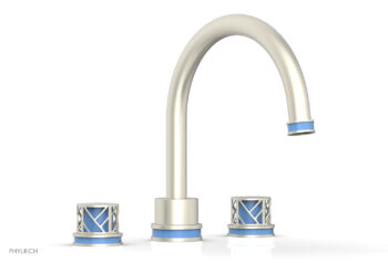 Phylrich JOLIE Deck Tub Set - Round Handles with "Light Blue" Accents 222-40 - Burnished Nickel