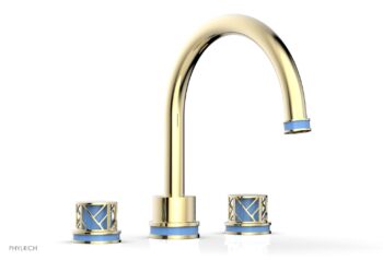 Phylrich JOLIE Deck Tub Set - Round Handles with "Light Blue" Accents 222-40 - Polished Brass Uncoated