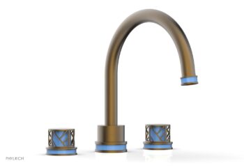 Phylrich JOLIE Deck Tub Set - Round Handles with "Light Blue" Accents 222-40 - Old English Brass