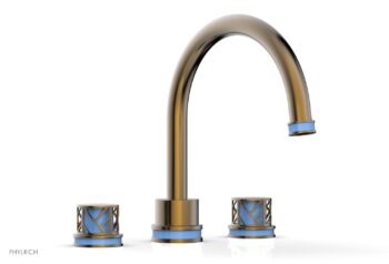 Phylrich JOLIE Deck Tub Set - Round Handles with "Light Blue" Accents 222-40 - Antique Brass